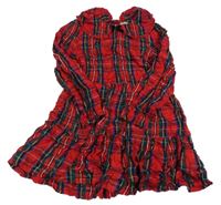 Červeno-barevné kostkované třpytivé lehké šaty s límečkem F&F