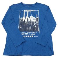 Modré melírované triko s mrakodrapy Yigga