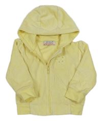 Žlutá sametová propínací mikina s květinou s kamínky a kapucí Early Days