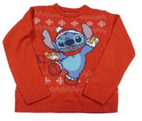 Červený svetr se Stitchem s flitry Disney