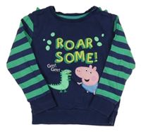 Tmavomodro-zelená mikina s Tomíkem a dinosaurem