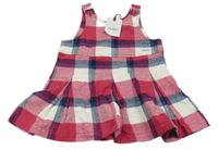 Nové - Fuchsiovo-bílo-tmavomodré kostkované laclové šaty