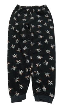 Černé plyšové pyžamové kalhoty s logy - wrestling