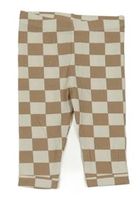 Hnědo-smetanové kostkované žebrované legíny Tu