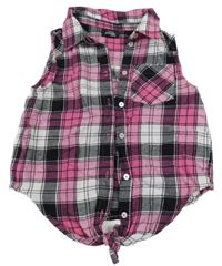 Růžovo-černo-bílá kostkovaná crop halenka Page One Young