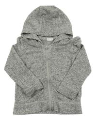 Šedá melírovaná úpletová propínací mikina s volánky a kapucí F&F