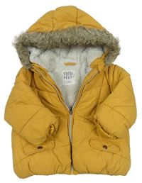 Hořčicová šusťáková zimní bunda s kapucí F&F