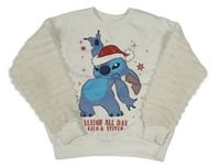 Bílá mikina se Stitchem a žebrovanými chlupatými rukávy Disney