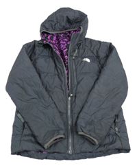 Tmavošedá šusťáková zateplená oboustranná bunda s kapucí The North Face