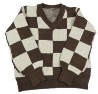 Hnědo-smetanový kostkovaný svetr Pep&Co