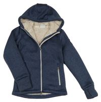 Tmavomodrá pletená zateplená propínací mikina s kapucí 