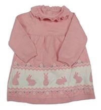 Růžovo-bílé pletené šaty s králíky Nutmeg