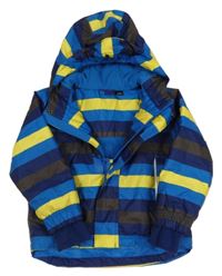 Tmavomodro-žlutá pruhovaná šusťáková zimní bunda s kapucí Lupilu
