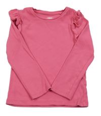 Růžové žebrované triko s volánky F&F