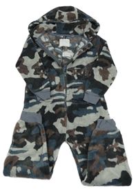 Šedo-tmavomodrá army chlupatá kombinéza s kapucí Next