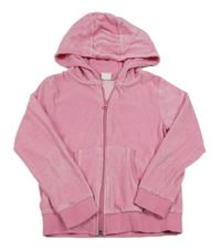 Růžová sametová propínací mikina s kapucí Next