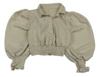 Smetanová vzorovaná crop lehká bunda s nařasenými rukávy 