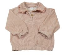 Světlerůžové žebrované sametové triko s límečkem 