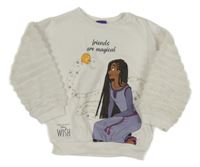 Bílá mikina s plyšovými rukávy a potiskem - Přání Disney