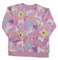 Růžová mikina s barevnými jednorožci F&F