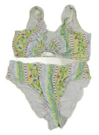 Bílo-zelené vzorované dvoudílné plavky shein