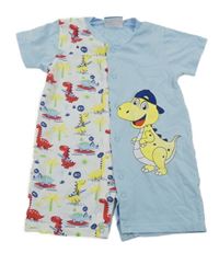 Světlemodro-bílý kraťasový overal s dinosaury 