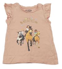 Růžové tričko s koňami a dívkami C&A