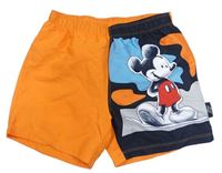 Oranžovo-černé plážové kraťasy s Mickeym 