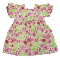 Bílo-růžovo-zelené květované šaty Primark
