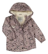 Starofialovo-šedá voděodolná zateplená podzimní bunda s leopardím vzorem a kapucí George