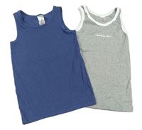 2set - 2x nátělník - šedý s nápisem + modrý 