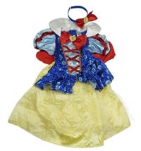 2set - Kostým - Modro-žluto-červené šaty s mašlí + čelenka s mašlí - Sněhurka 