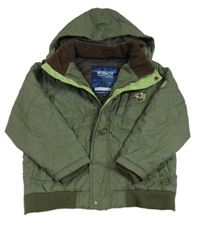 Khaki šusťáková zimní bunda s nášivkou a kapucí 