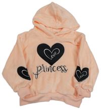 Růžová plyšová mikina se srdíčky a kapucí