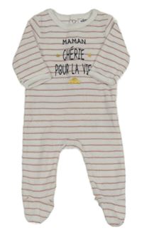 Bílo-růžový pruhovaný sametový overal s nápisem 