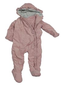 Růžová květovaná manšestrová zateplená kombinéza s kapucí Mothercare