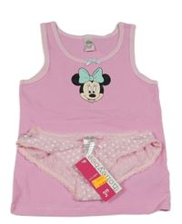 Nové - Růžová košilka s Minnie + růžové puntíkaté kalhoty 