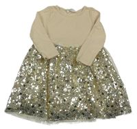 Béžovo-zlaté žebrované šaty s flitry H&M