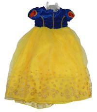 Kostým - Tmavomodro-žluté saténovo/tylové šaty - Sněhurka