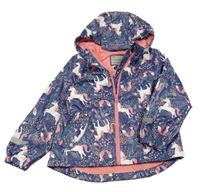 Tmavomodrá voděodolná jarní bunda s jednorožci a kapucí Lily & Dan
