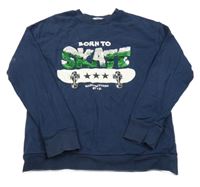 Tmavomodrá mikina se skateboardem a nápisem z flitrů H&M