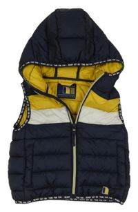 Tmavomodro-bílo-žlutá šusťáková zateplená vesta s kapucí Next