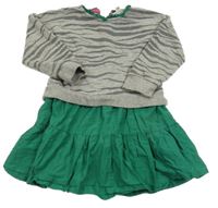 Šedo-zelené teplákové šaty s pruhy Mini Boden