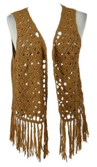 Dámská písková háčkovaná vesta s třásněmi Redherring 