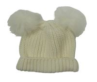 Dámská smetanová čepice s bambulemi 