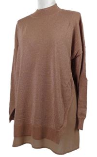 Dámská starorůžová třpytivá svetrová tunika s šifonovým volánkem Next 