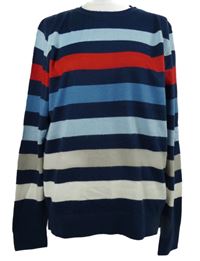 Pánský tmavomodro-barevný pruhovaný svetr F&F