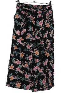 Dámské černé květované culottes kalhoty s páskem Tally Weijl 
