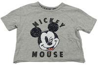 Šedé crop tričko s Mickey Mousem z flitrů zn. Disney