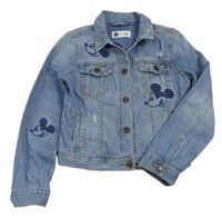 Modrá riflová crop bunda s Mickey Mousem GAP